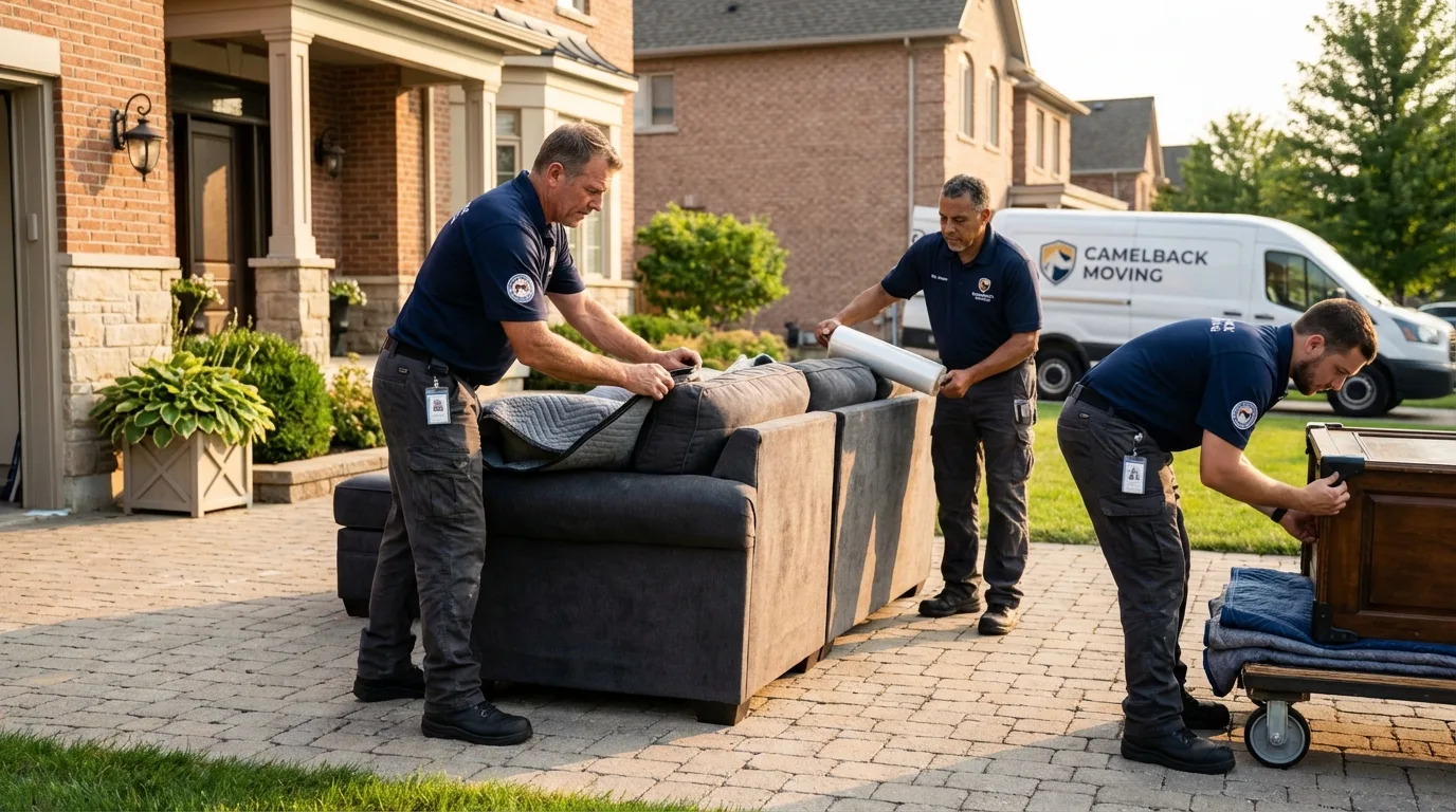 Large estate moving crew wrapping furniture in Carrington, ND