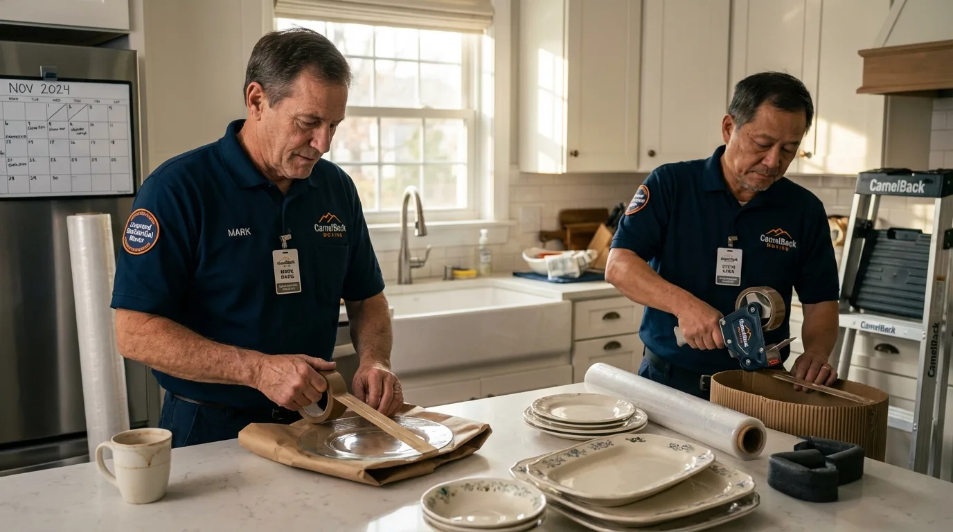 Professional crew packing kitchen dishware in Carrington, ND