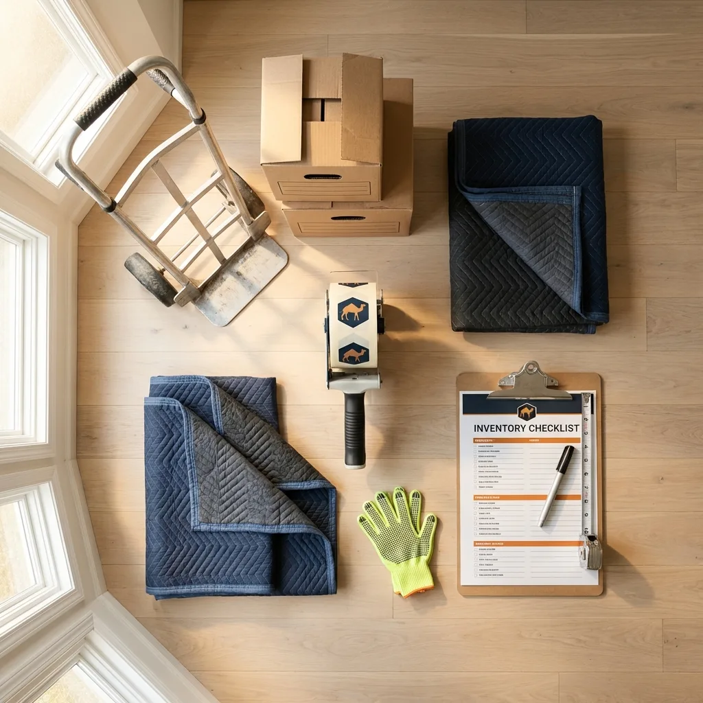 Professional moving supplies and packing materials layout for Carrington residential relocations